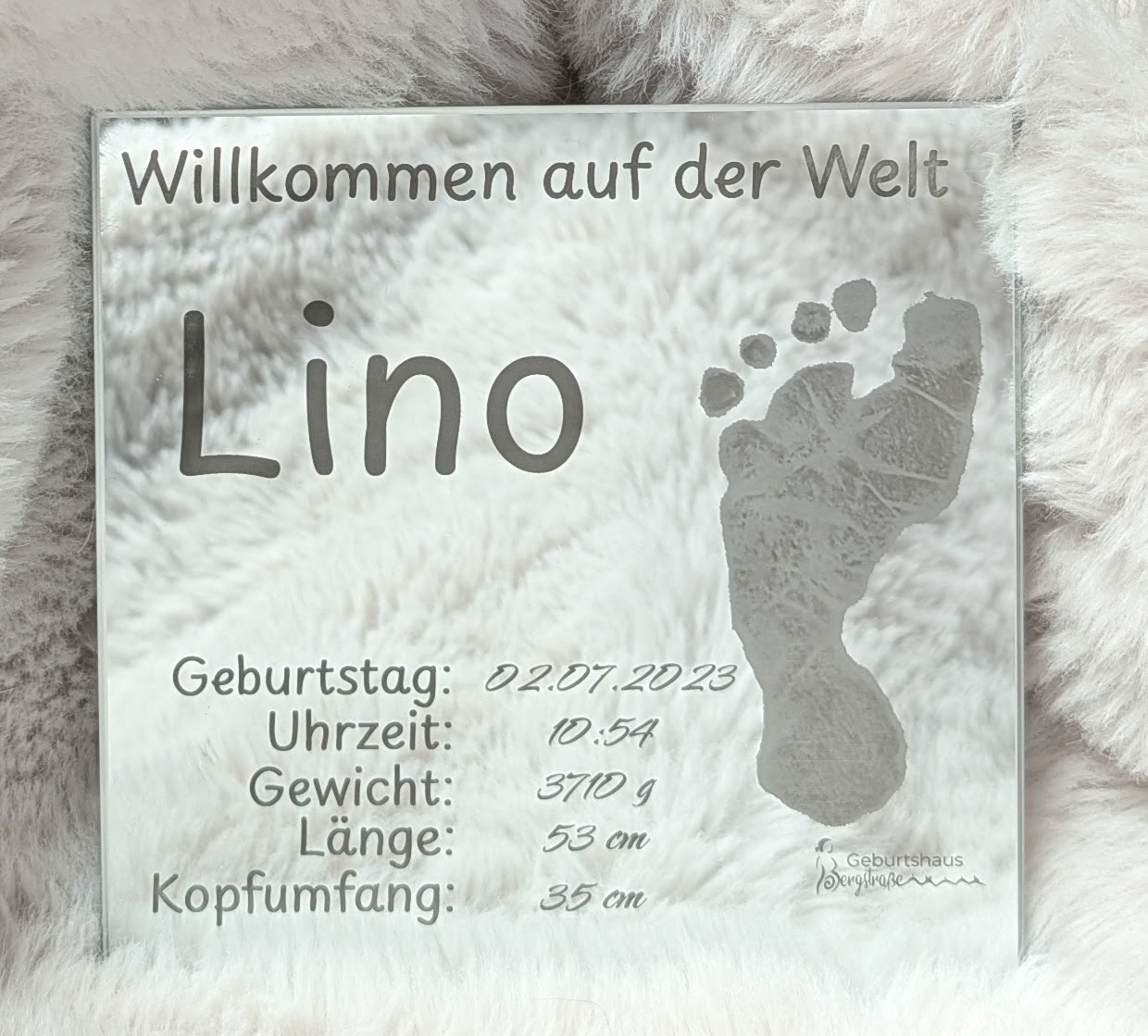 Willkommensspiegel mit Baby-Fußabdruck